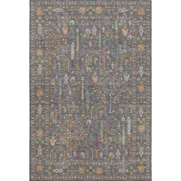 Dalyn Luxury Hatay HY5 Gray Washable Area Rug. Traditional rug with tree and floral pattern in burnt, green, ivory, purple, and teal.