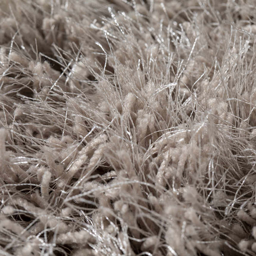 Close-up of the plush, shaggy texture of the Dalyn Impact IA100 Mushroom Area Rug.