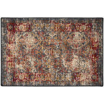 Detailed view of the Dalyn Indoor/Outdoor Jericho JC3 Charcoal Area Rug. Traditional rug with gold, red, spice, and taupe colors.