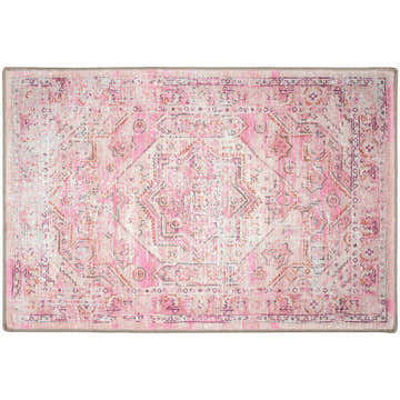Dalyn Jericho JC5 Rose Area Rug with traditional, farmhouse design in pink, burnt, and chestnut colors.