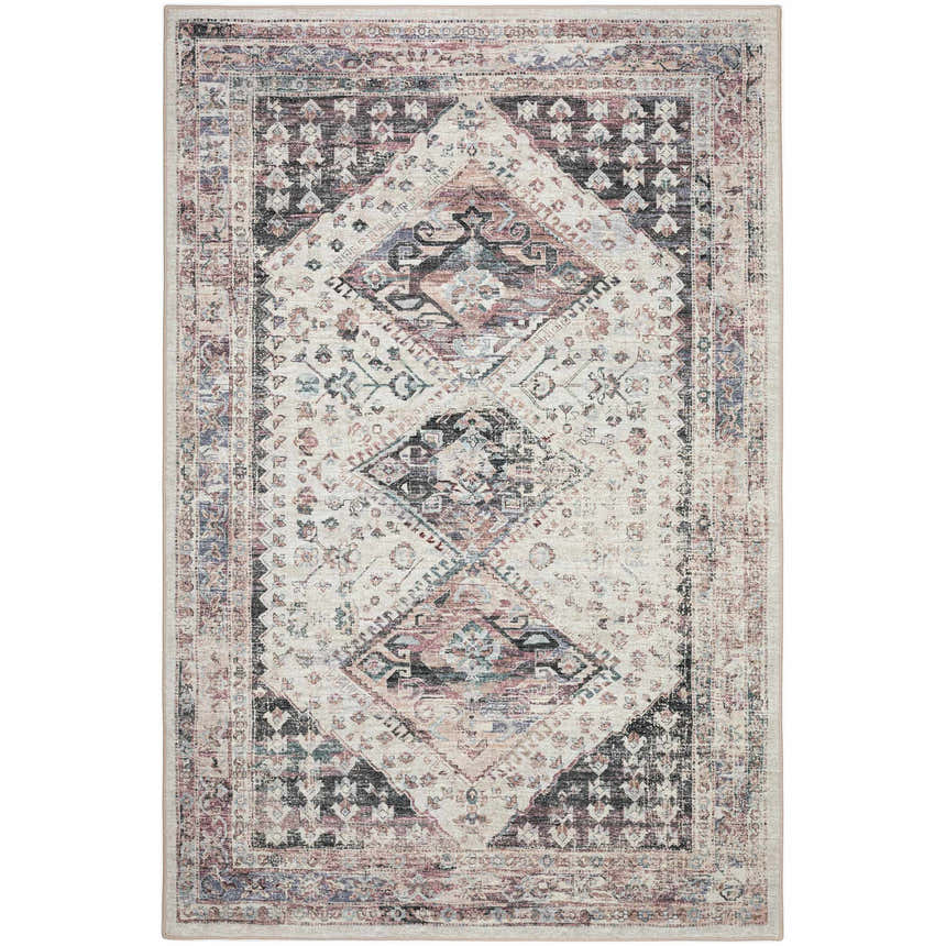 Dalyn Jericho JC9 Pearl area rug featuring a traditional diamond pattern in chestnut, ivory, purple, and taupe.
