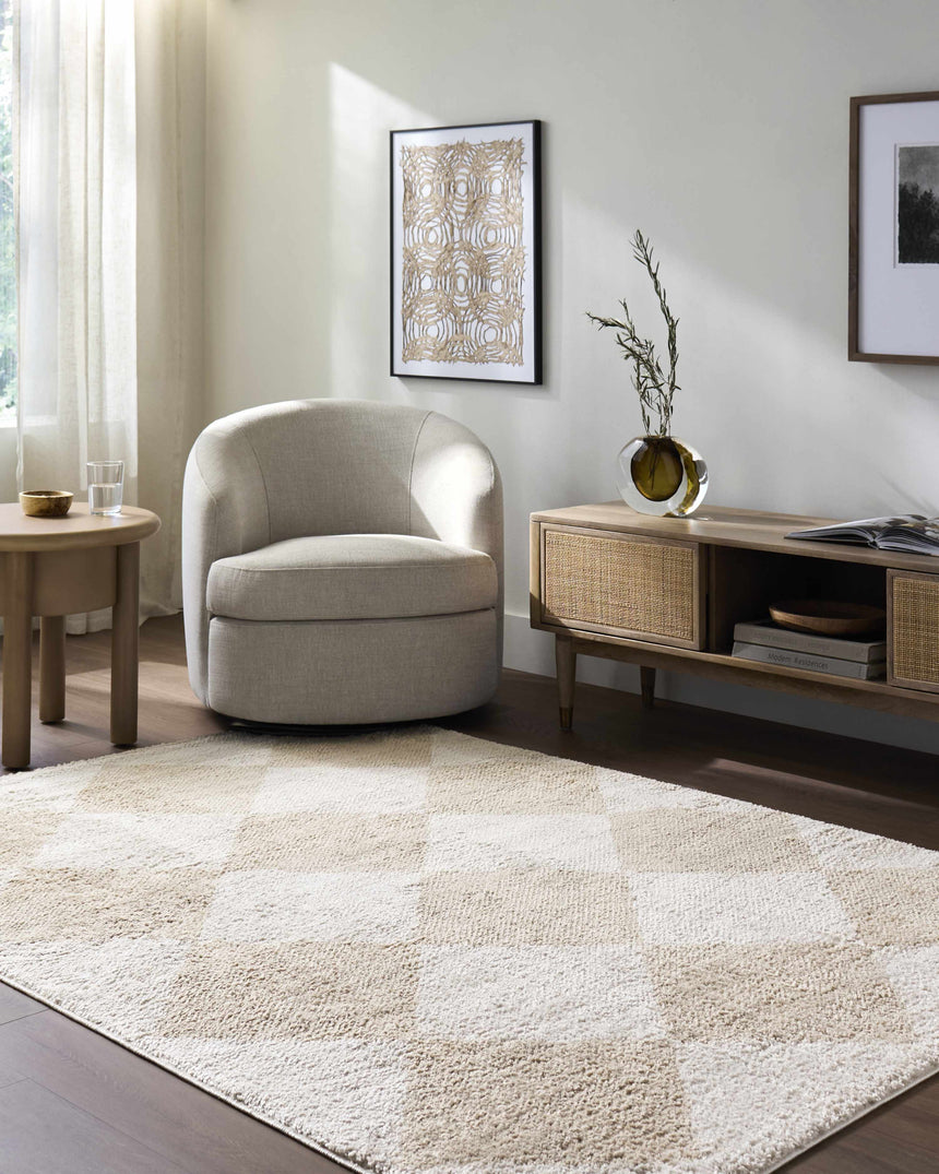 Arilla Beige Washable Diamond Area Rug
