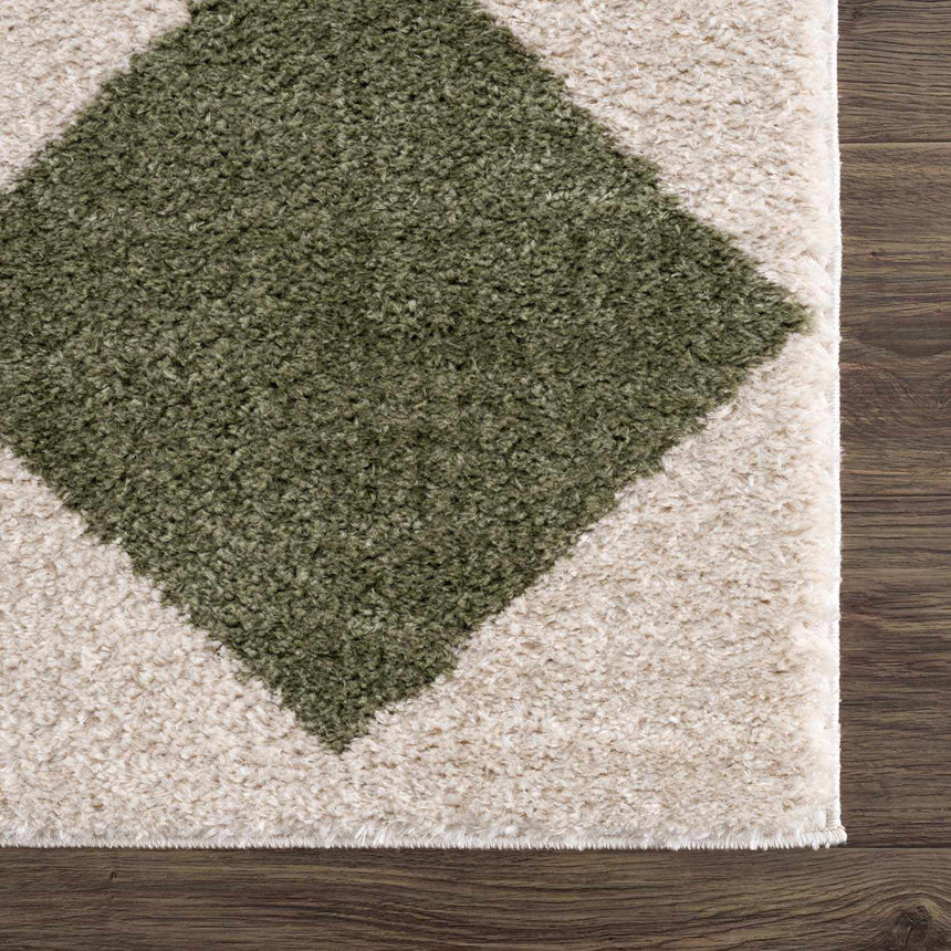 Arilla Green Washable Diamond Area Rug