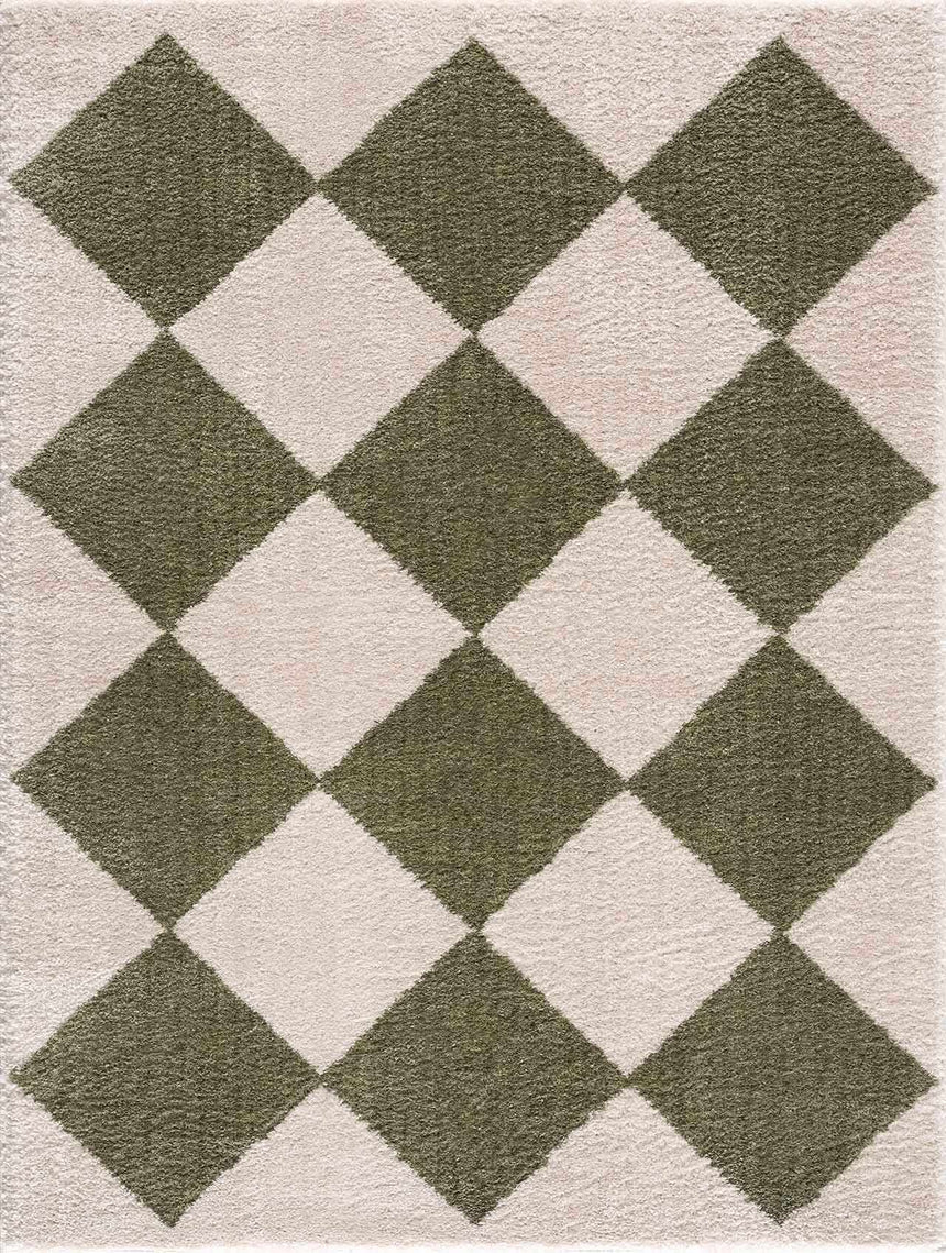 Arilla Green Washable Diamond Area Rug