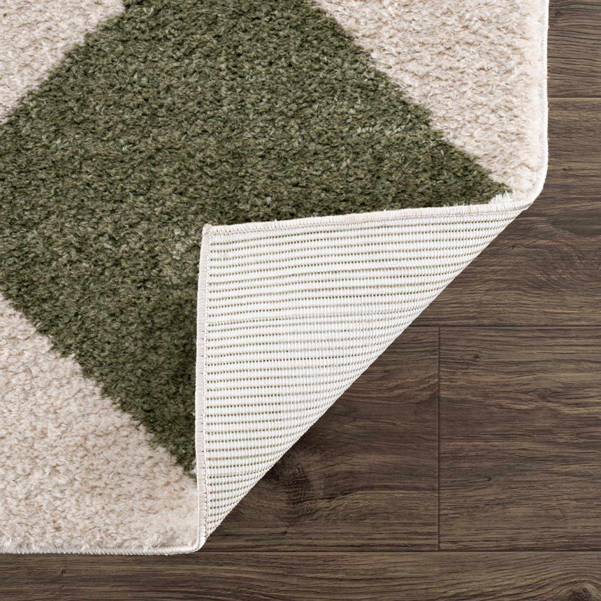 Arilla Green Washable Diamond Area Rug