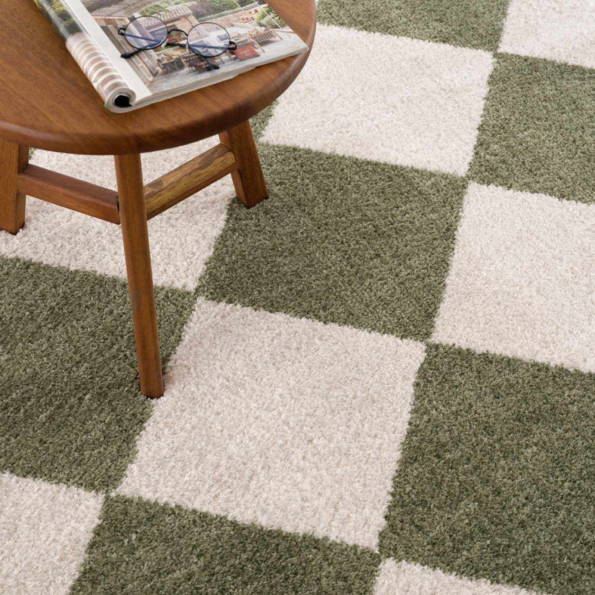 Arilla Green Washable Diamond Area Rug