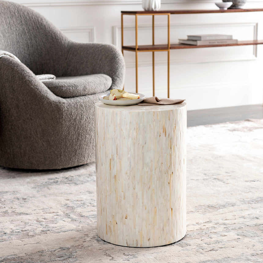 Katico Ivory Mosaic Cylinder End Table