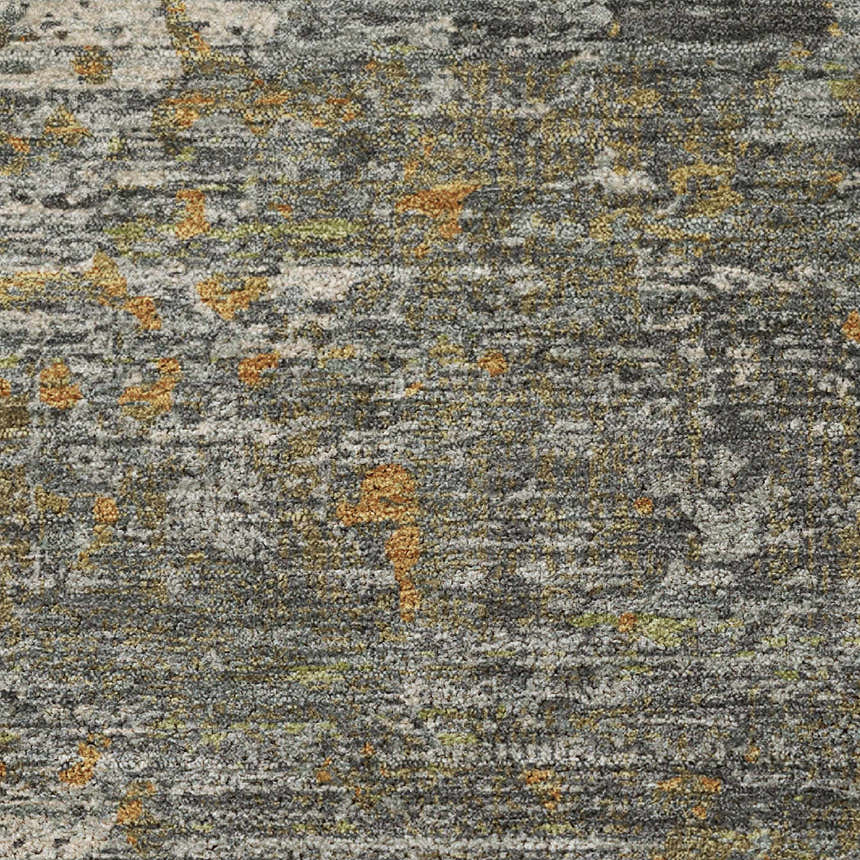 Close-up of Dalyn Luxury Indoor/Outdoor Kochi KC12 Gray Area Rug. Shows texture, gray, chestnut, and peach colors.