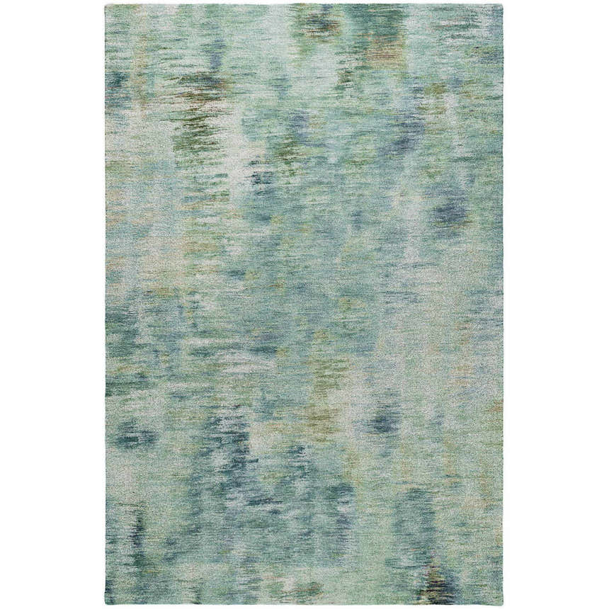 Close-up of the Dalyn Luxury Indoor/Outdoor Kochi KC1 Teal Area Rug. Features beige, chestnut, green, navy, and teal colors.