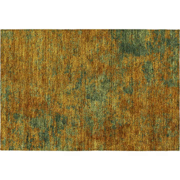 Close-up of the Dalyn Luxury Indoor/Outdoor Kochi KC2 Copper Area Rug, featuring caramel, gold, paprika, rust, and teal colors.