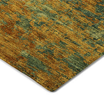 Close-up of the Dalyn Luxury Kochi KC2 Copper Area Rug, featuring caramel, gold, and teal colors.