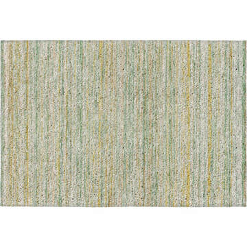 Close-up of Dalyn Luxury Kochi KC3 Mint Area Rug with aloe, caramel, gold, and green vertical stripes.
