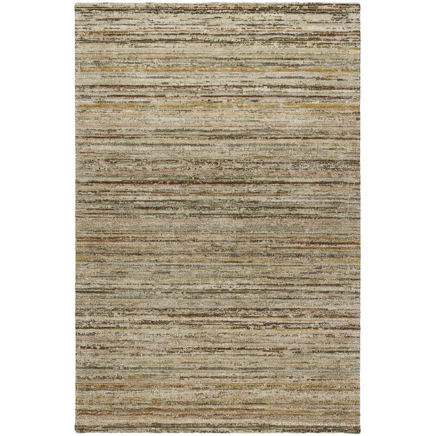 Close-up of the Dalyn Luxury Kochi KC3 Mocha Area Rug, featuring caramel, fudge, and light brown horizontal stripes.