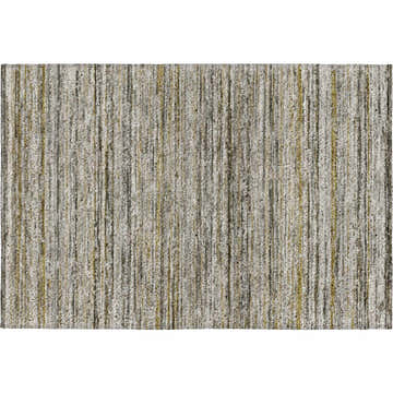 Close-up of Dalyn Luxury Kochi KC3 Pewter Area Rug with fudge, gray, and taupe vertical stripes.