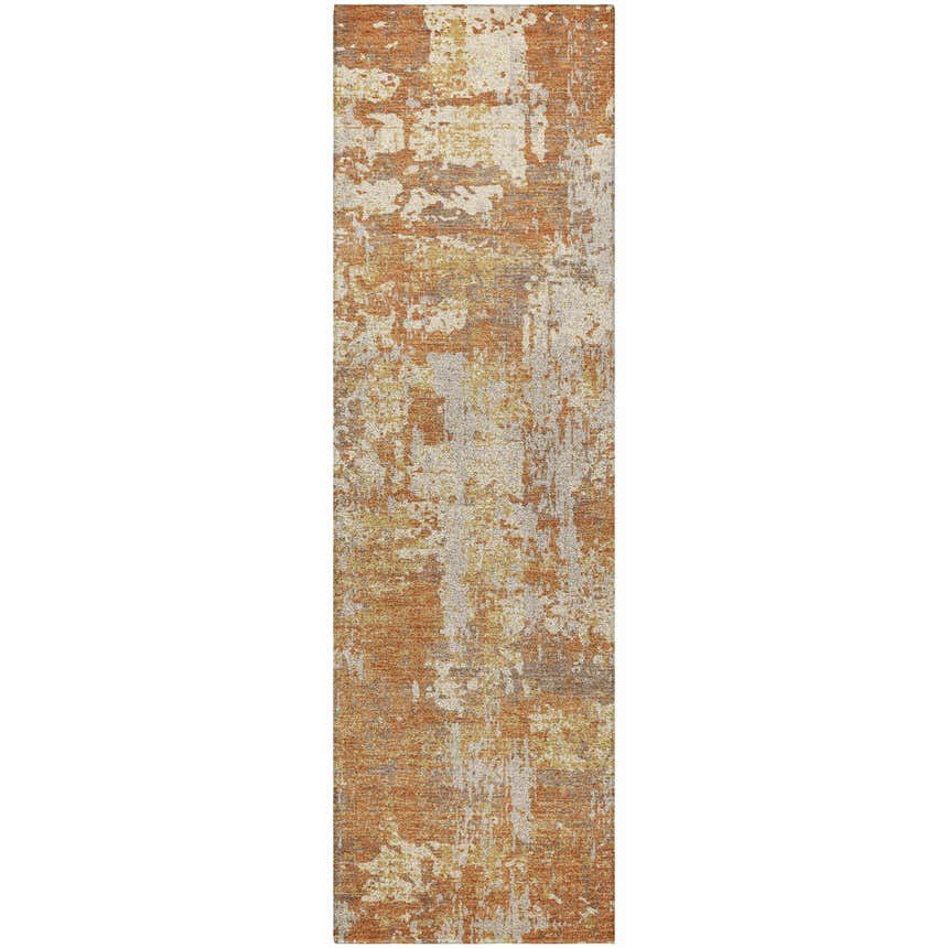 Close-up of Dalyn Luxury Kochi KC7 Copper Area Rug, featuring beige, caramel, and gold abstract pattern.