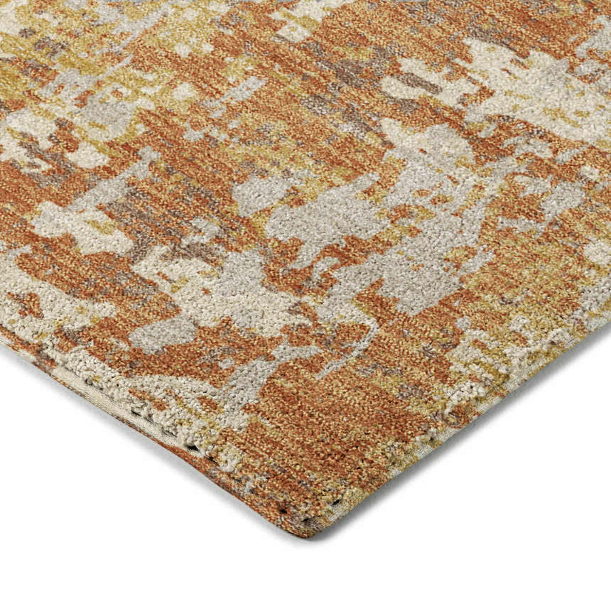 Close-up of the Dalyn Luxury Kochi KC7 Copper Area Rug, showing beige, caramel, gold, and taupe abstract pattern.