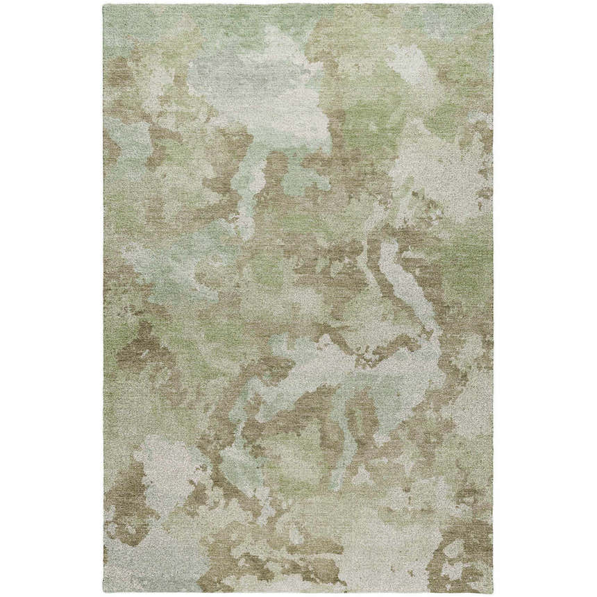 Close-up of Dalyn Luxury Kochi KC9 Aloe Area Rug. Abstract pattern in aloe, beige, green, and ivory.