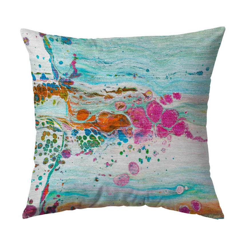 Confetti design pillow. Dalyn Machine Kikiamo KK2 Confetti Washable Area Rug colors: pink, teal, light blue, chestnut.
