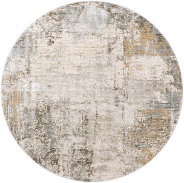 Round Kress Thick Luxe Abstract Rug with a contemporary design in charcoal, sage, taupe, and white. Design-Round-67