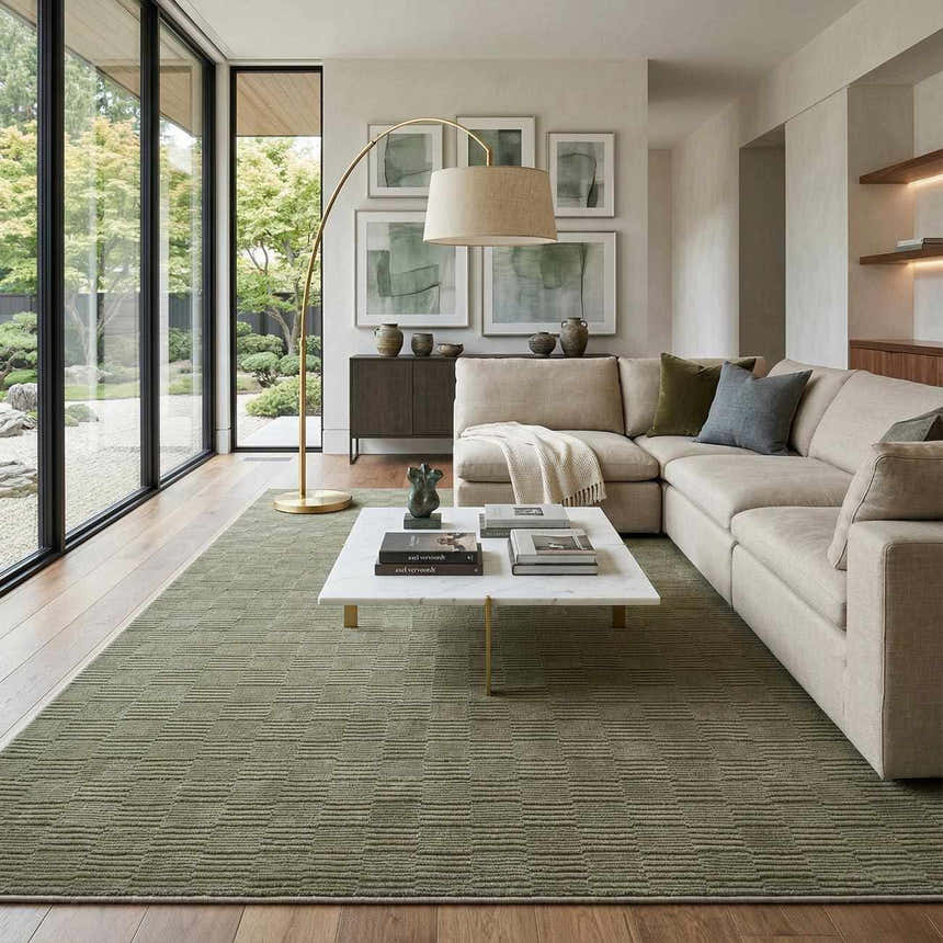 Kazuma Green Washable Area Rug
