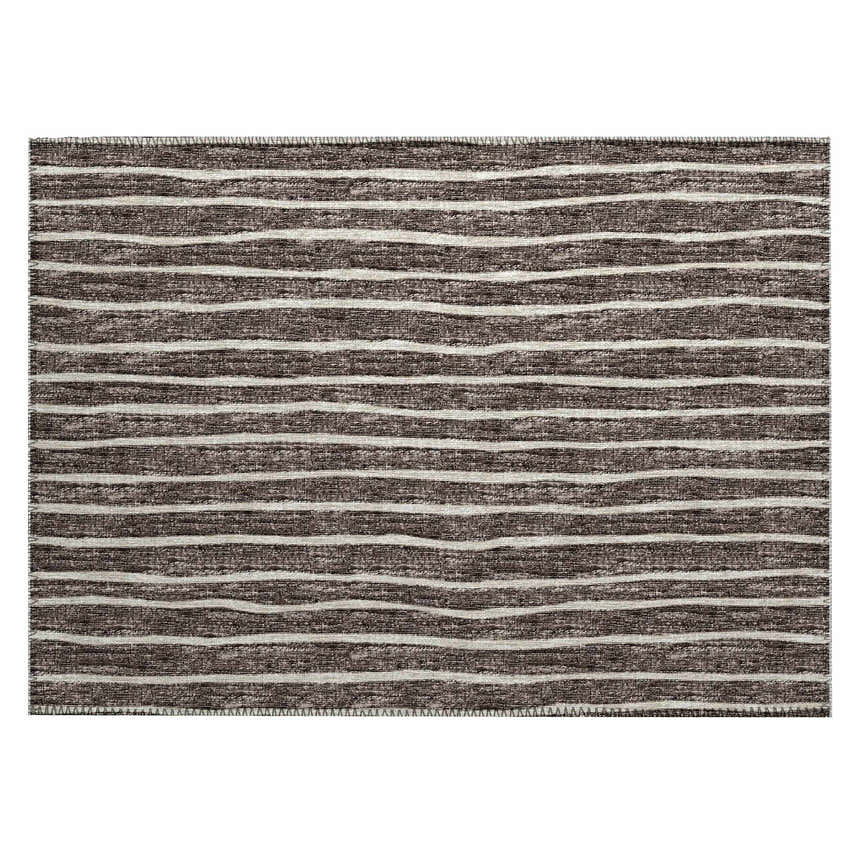 Close-up of the Dalyn Laidley LA1 Chocolate Washable Area Rug featuring a beige and brown striped pattern.