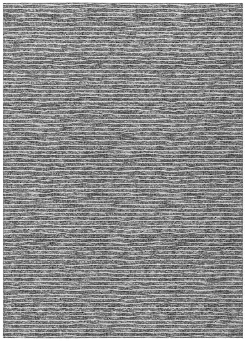 Close-up of the Dalyn Laidley LA1 Gray Washable Area Rug featuring a light gray and taupe horizontal stripe pattern.