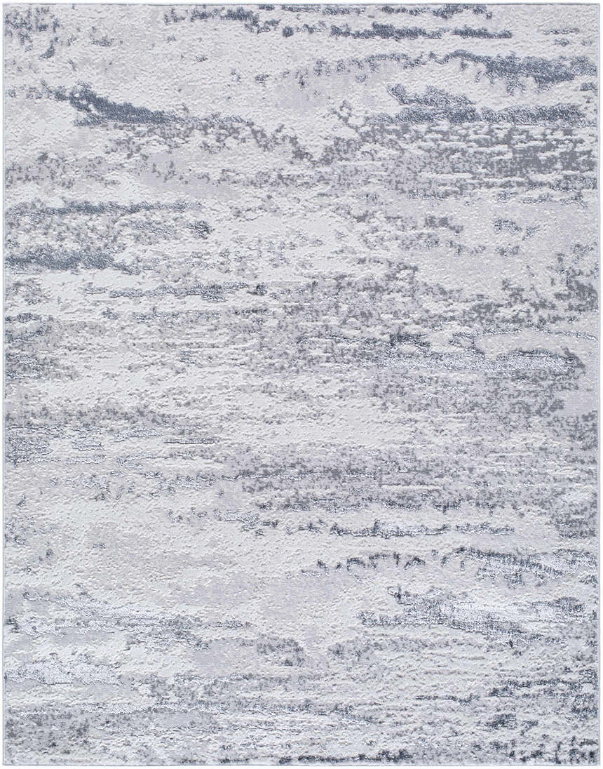 Close-up of Arenda Light Gray Area Rug showing abstract gray and ivory pattern and soft texture. Contemporary style. Design-Rectangle-537