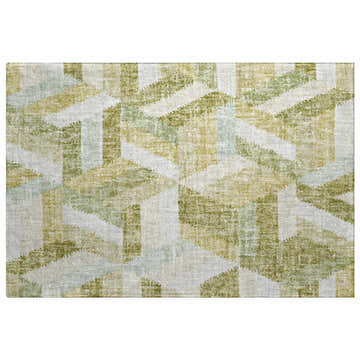 Dalyn Luxury Lorenzo LN1 Aloe Washable Area Rug with a geometric pattern in aloe, beige, and green hues.