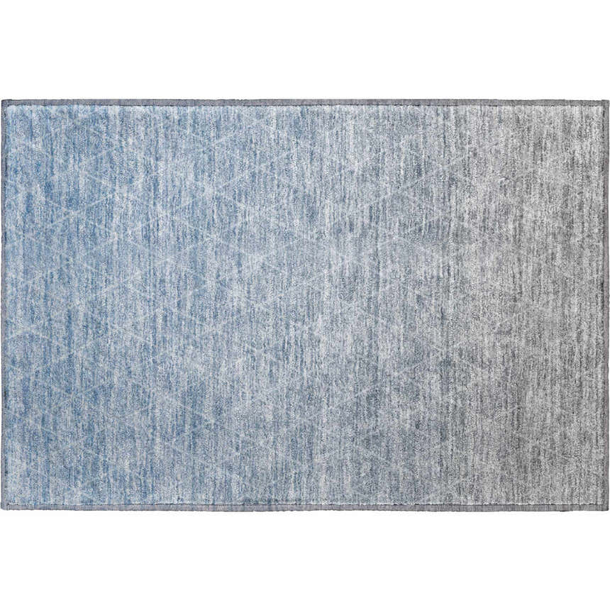 Dalyn Luxury Lazio LZ2 Blue Washable Area Rug. Denim, light blue, and silver gray rug with subtle geometric pattern.