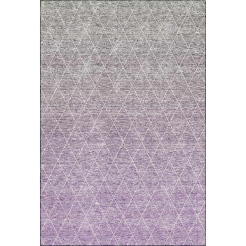 Close-up of the Dalyn Luxury Lazio LZ2 Lavender Washable Area Rug with a diamond pattern and light purple to gray ombre effect.