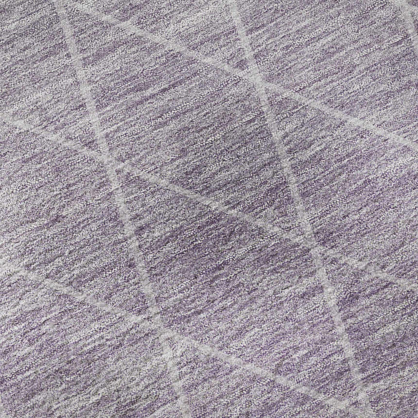 Close-up of Dalyn Luxury Lazio LZ2 Lavender Washable Area Rug. Light purple rug with silver gray geometric pattern.