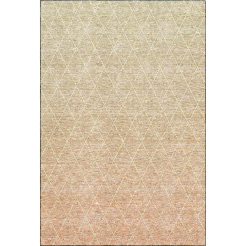 Dalyn Luxury Lazio Salmon Washable Area Rug with beige diamond pattern and peach color gradient.