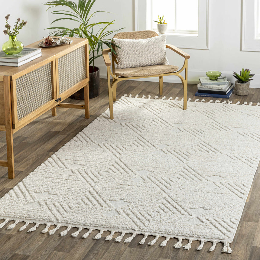 Manyas 3D Bone Area Rug with Tassels