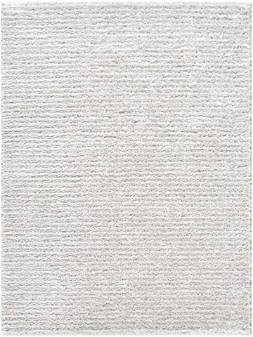 Close-up of the plush, cream Alysha Area Rug. Shag rug texture with subtle light slate tones. Design-Rectangle-537