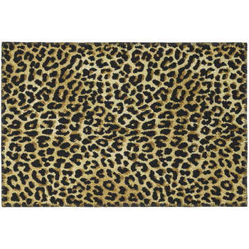 Close-up of the Dalyn Mali ML2 Gold Washable Area Rug featuring a bold black and gold leopard print pattern.
