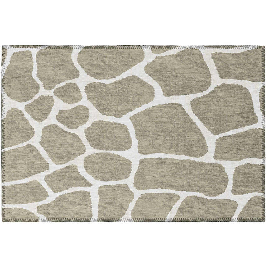 Close-up of Dalyn Mali ML4 Stone Washable Area Rug. Chestnut and ivory giraffe print, machine-made polyester rug.