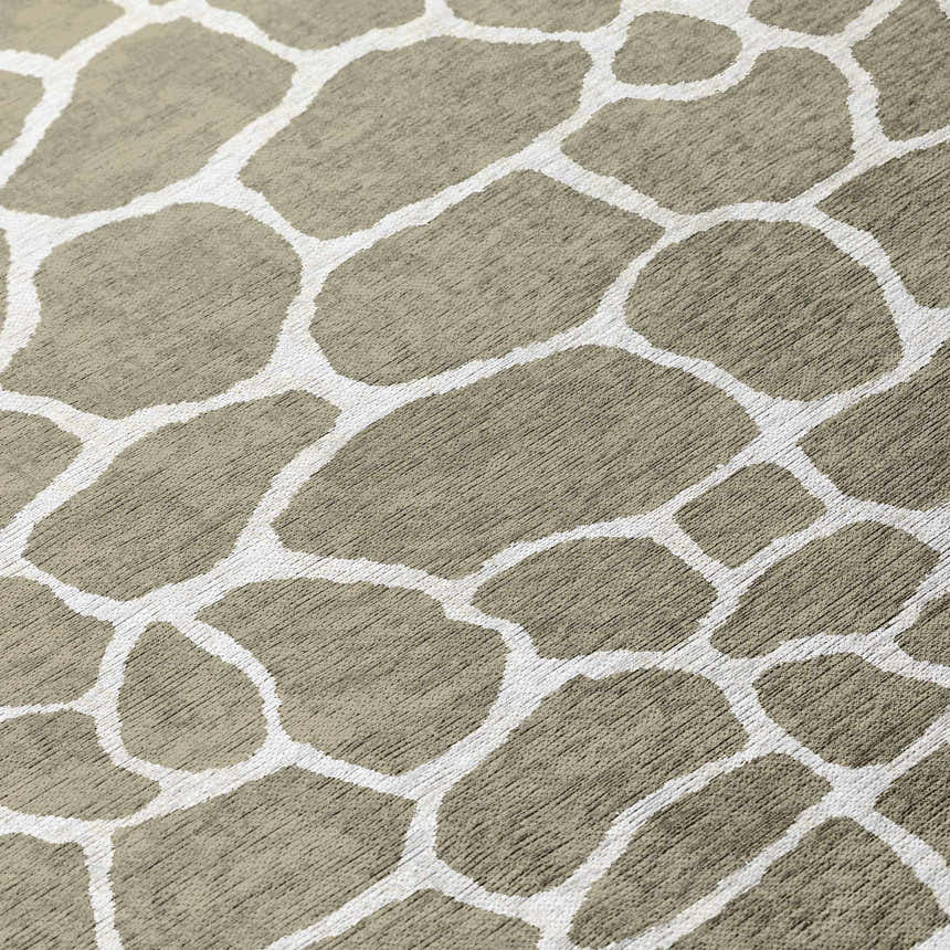 Close-up of Dalyn Machine Indoor/Outdoor Mali ML4 Stone Washable Area Rug with a chestnut and ivory organic pattern.