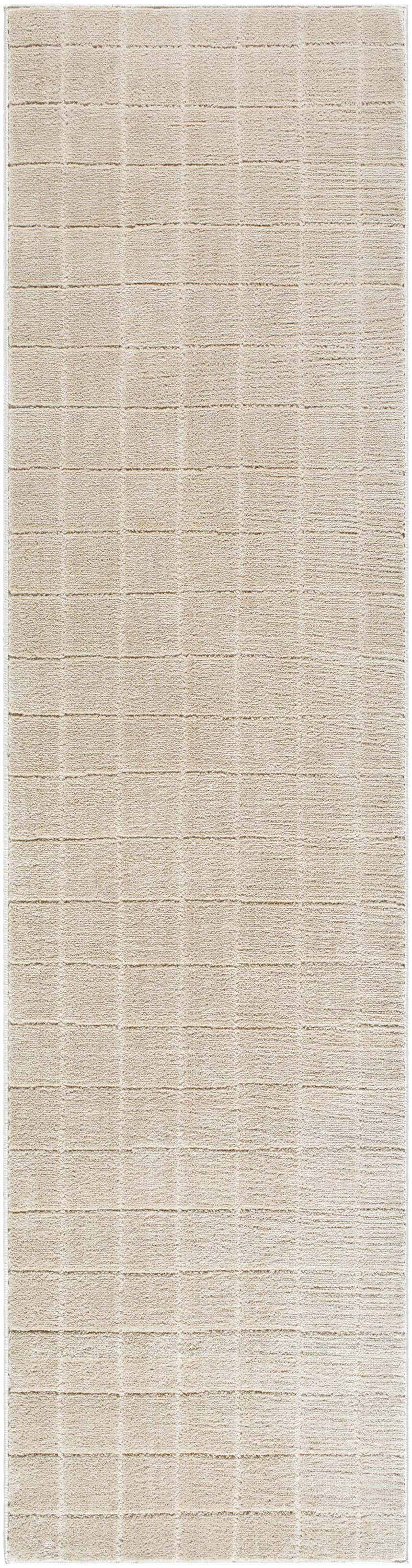Beige Cascade Machine Woven PNW Home x LIVABLISS area rug with a subtle, raised grid pattern and soft texture. Design-Runner-2710