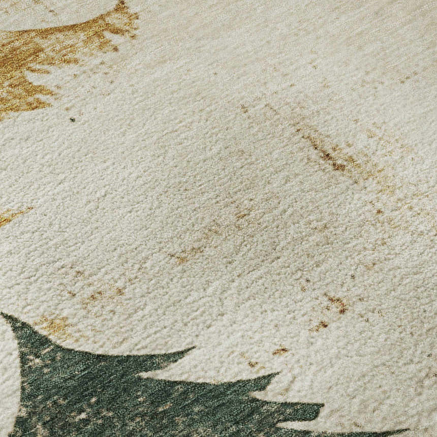 Close-up of the ivory Dalyn Luxury Merry & Bright rug, showing the green tree and gold accents.
