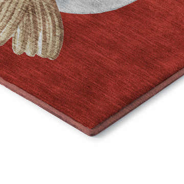 Close up of the red Dalyn Luxury Merry & Bright rug with a beige and white Holiday design.