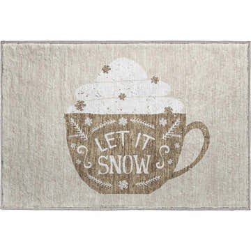 Dalyn Luxury Merry & Bright MY7 Beige Washable Area Rug with a coffee cup and Let It Snow design.