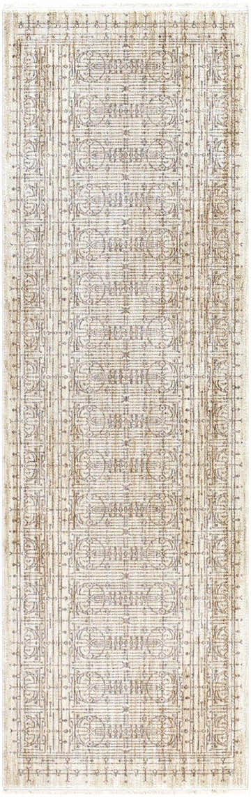 Close-up of Usonia USO-2304 runner rug. Machine woven polyester with a contemporary geometric pattern in dark red, gray, and white. Design-Runner-2710