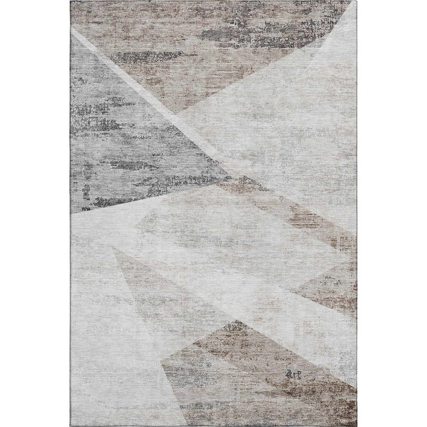 Dalyn Neo NO11 Silver Washable Area Rug with geometric pattern in chestnut, ivory, silver gray, and taupe.