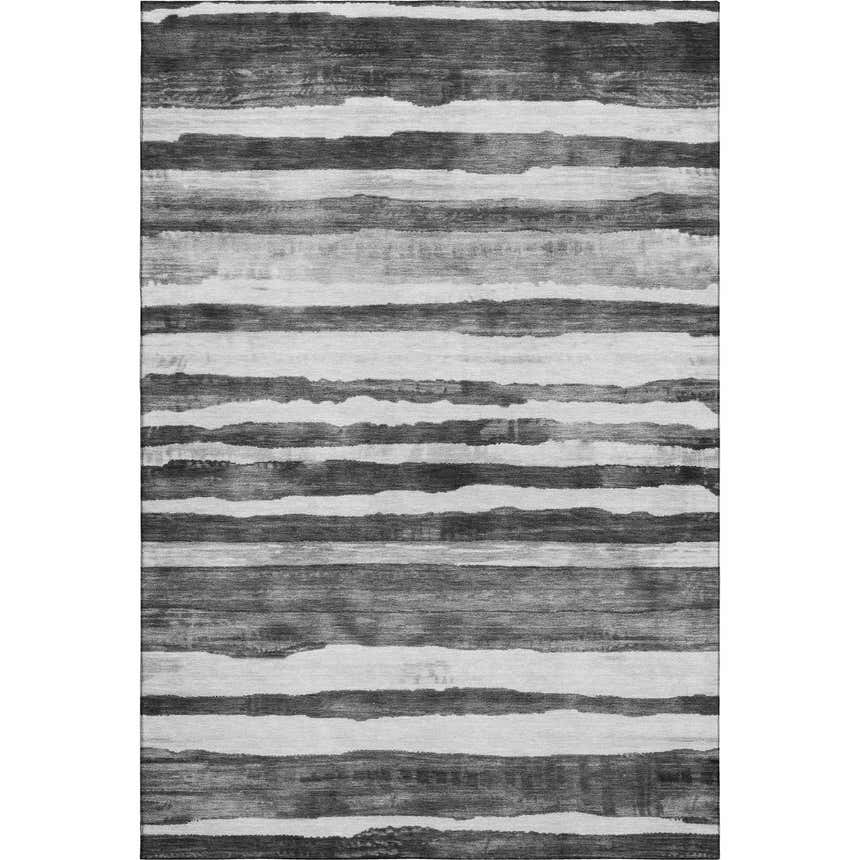 Dalyn Neo NO16 Charcoal rug with a distressed striped pattern in silver gray, taupe, and chestnut hues.