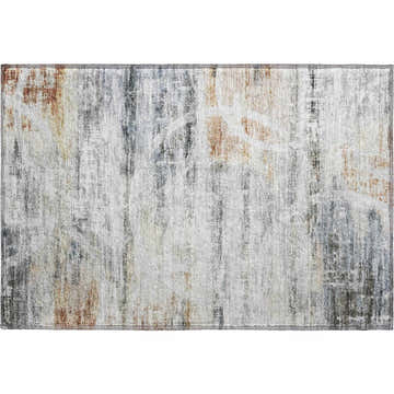 Close-up of Dalyn Neo NO3 Silver Washable Area Rug. Abstract design in caramel, silver gray, and light blue hues.