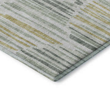 Close-up of the Dalyn Neo NO8 Sage Washable Area Rug. Features chestnut, gold, and sage stripes.