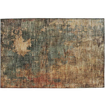 Dalyn Nouveau NV19 Sage Washable Area Rug, close-up. Abstract design in beige, caramel, sage, and chestnut hues.