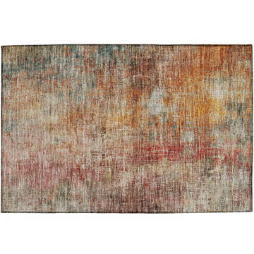 Close-up of the Dalyn Nouveau NV21 Tan Washable Area Rug, featuring beige, caramel, red, and silver gray tones.