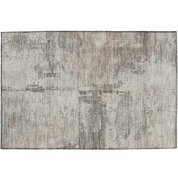 Close-up of Dalyn Nouveau NV8 Linen Washable Area Rug. Beige, chestnut, and silver gray abstract pattern.