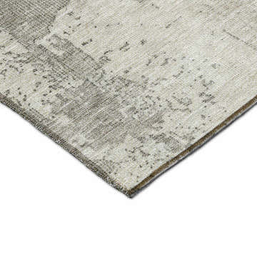 Close-up of Dalyn Nouveau NV8 Linen Washable Area Rug showing beige, chestnut, and silver gray tones.